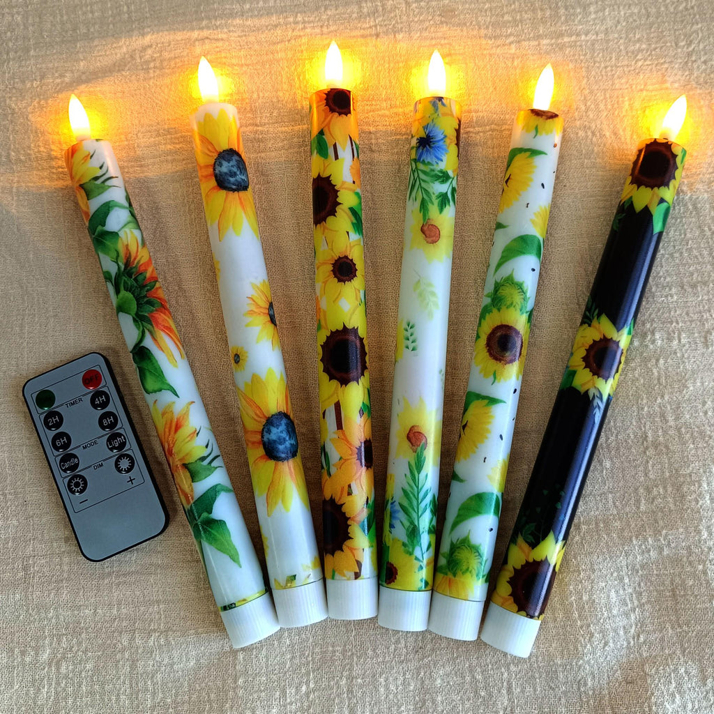 Sunflower Flameless Taper Candles Battery Operated LED Golden Bloom Decor Flameless Taper Candle Sticks Flower Home Decor