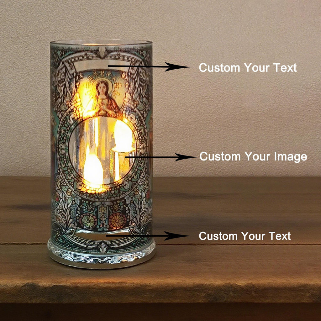 Personalized Memorial Candle, Custom Photo Text LED Candle, Flameless Votive with Remote, Sympathy Gift, In Loving Memory, Halloween Gift
