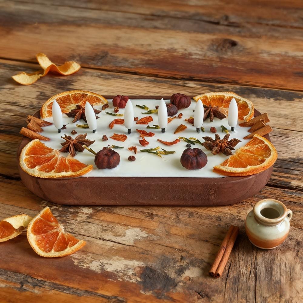 Christmas Gift Spiced Orange Cinnamon Dough Bowl Candle, LED Wick Flameless Handmade Scent Candle Home Decor for Housewarming