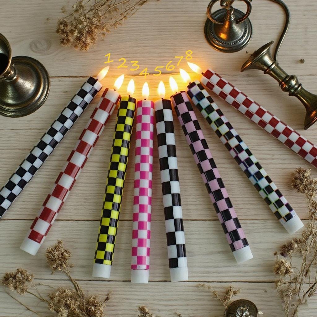 Checkerboard LED Taper Candles,Remote Control with Timer,Flameless Home Decor Dinner Gift