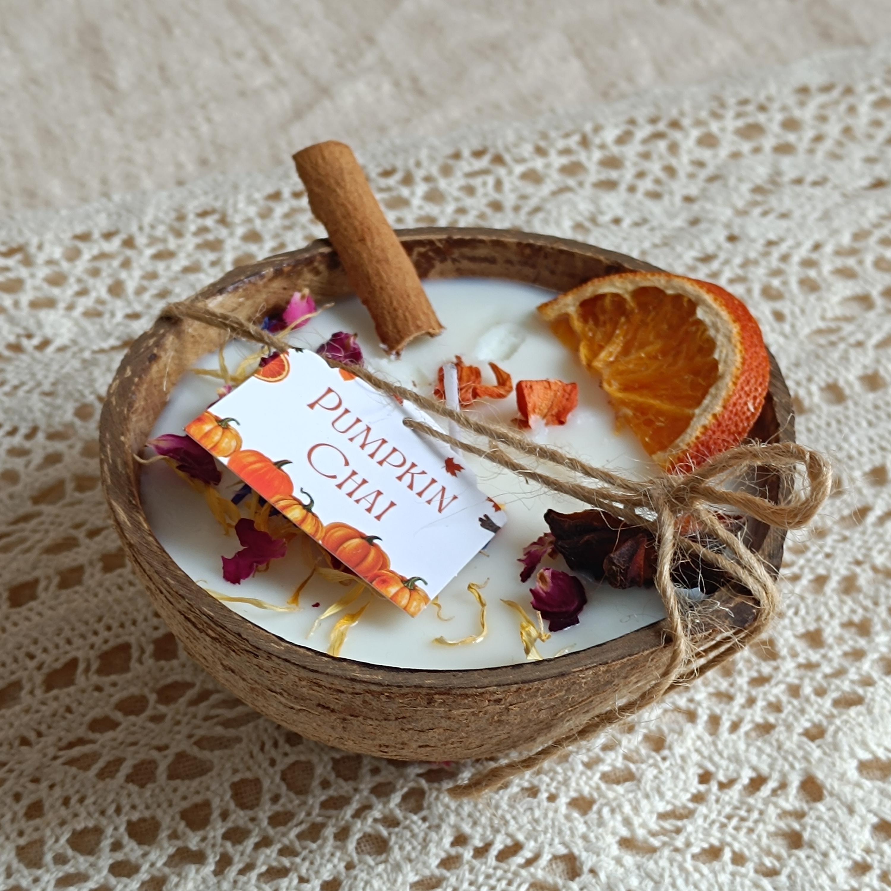 Coconut Shell Bowl Candle, 3 wick cotton Candle, Handmade Orange Scented Soy Wax Candle Home Decor Anniversary Birthday Housewarming gift