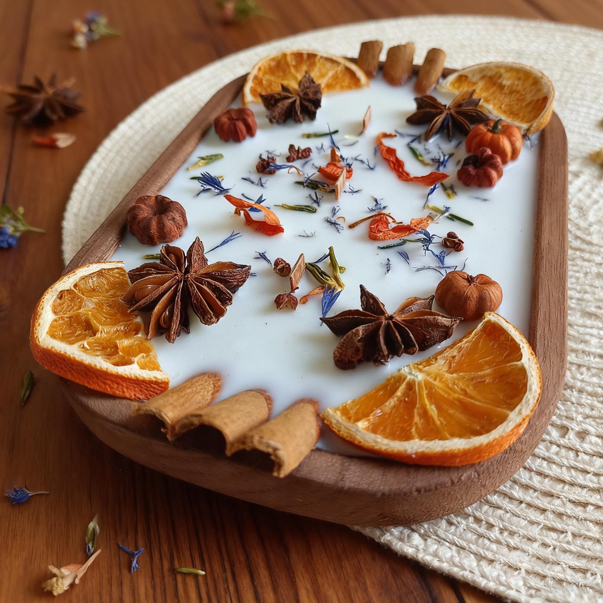 Orange Cinnamon Cornflower Dough Bowl Candle, 3 Wood Wick Handmade Scent Candle Autumn Home Decor,Christmas Anniversary Housewarming Gift