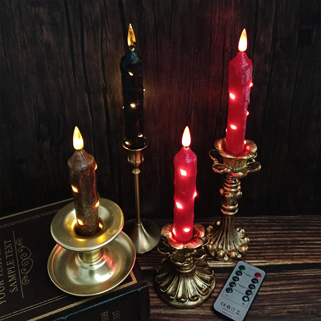 6.5 Inch Taper Primitive Candles with Timer,Flameless Led Taper Candles,Real Wax Hand Dipped Candles, With String Lights,Christmas Gift