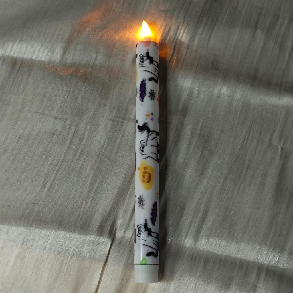 9" Halloween Flameless LED Taper Candles Set of 6, Battery Timer Candles Pumpkin Candlestick Halloween Party Decor Birthday Gift