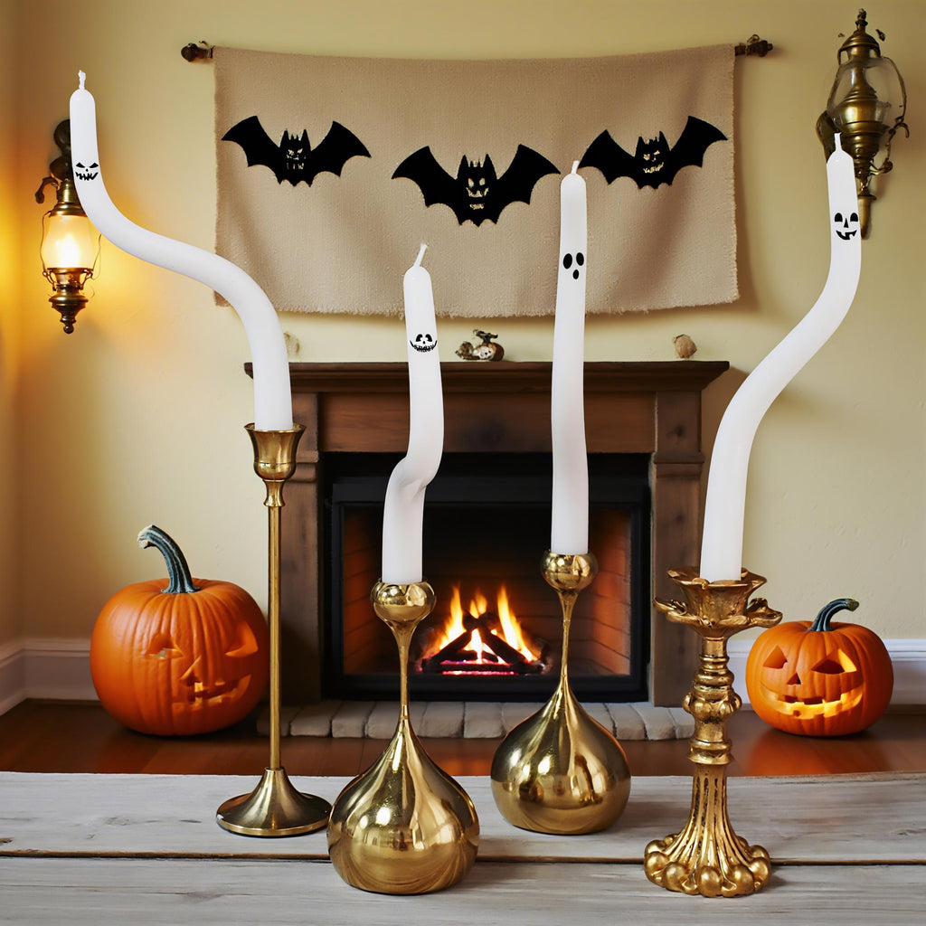 Twisted Ghost Candle Sticks Halloween Taper Candles Set of 4, Handmade 9.4" Paraffin Wax Unscented Candles Halloween Decor Personalized Gift