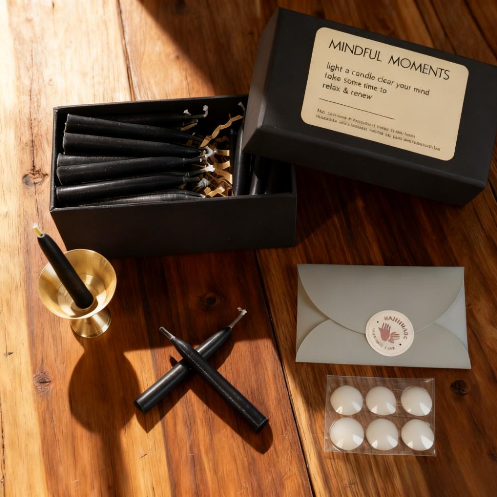 Black Spell Candles, 2.5 Inch Meditation Mini Candle, Hand-Dipped Beeswax Candle with Holder, Relaxation Cleaning Protection Gift