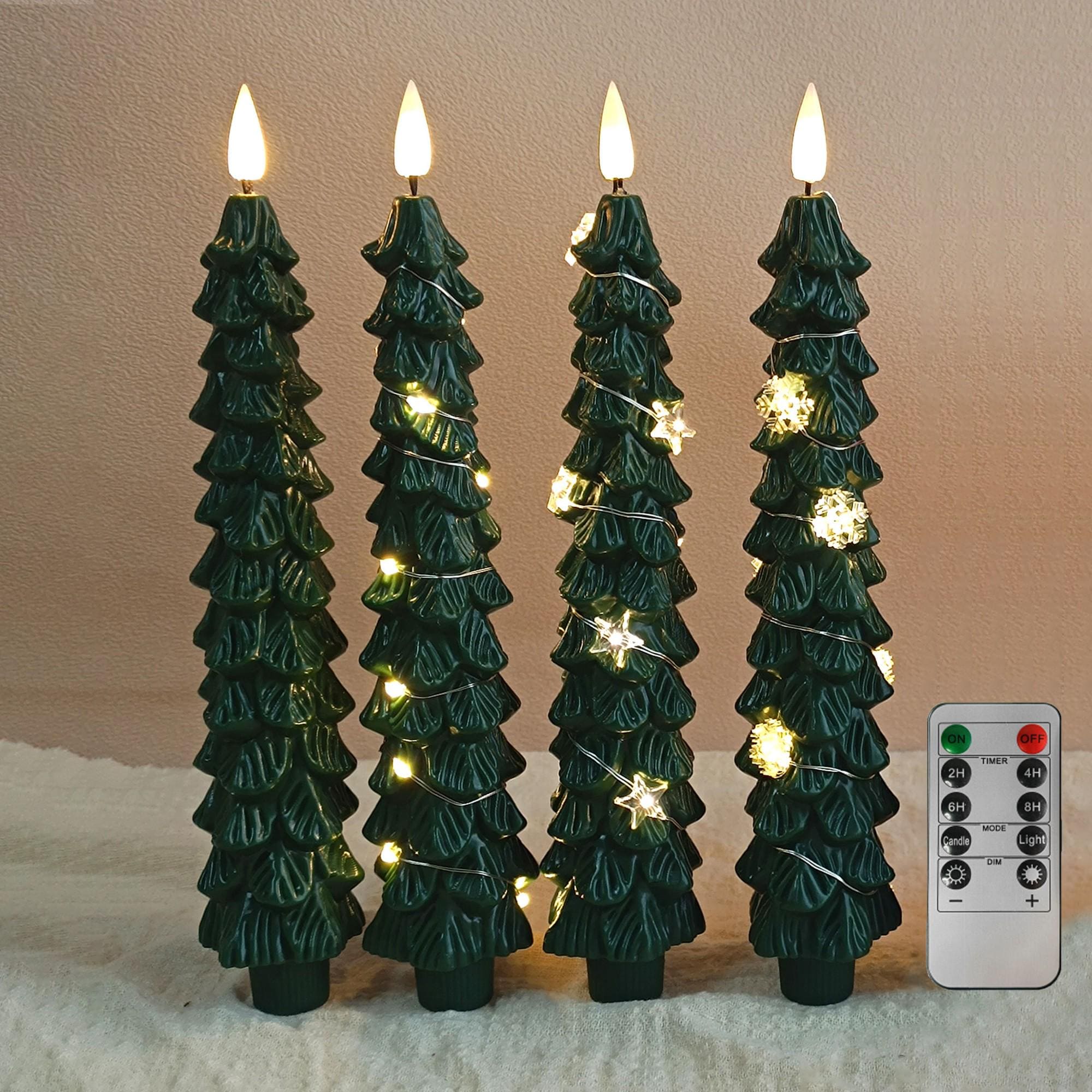 Christmas collection Christmas Tree Flameless Tapers Candles 9.4" Battery LED Candles Glowing Branches Decor Remote Control