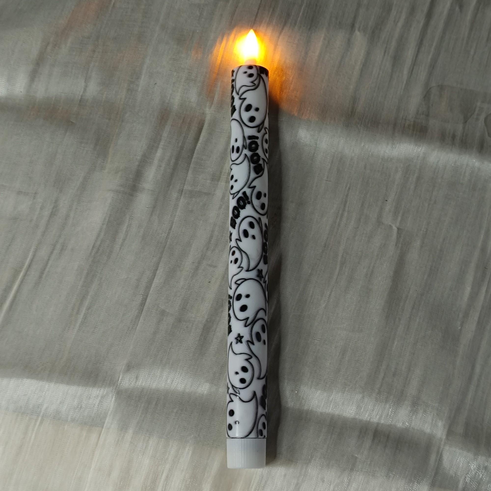 9" Halloween Flameless LED Taper Candles Set of 6, Battery Timer Candles Pumpkin Candlestick Halloween Party Decor Birthday Gift