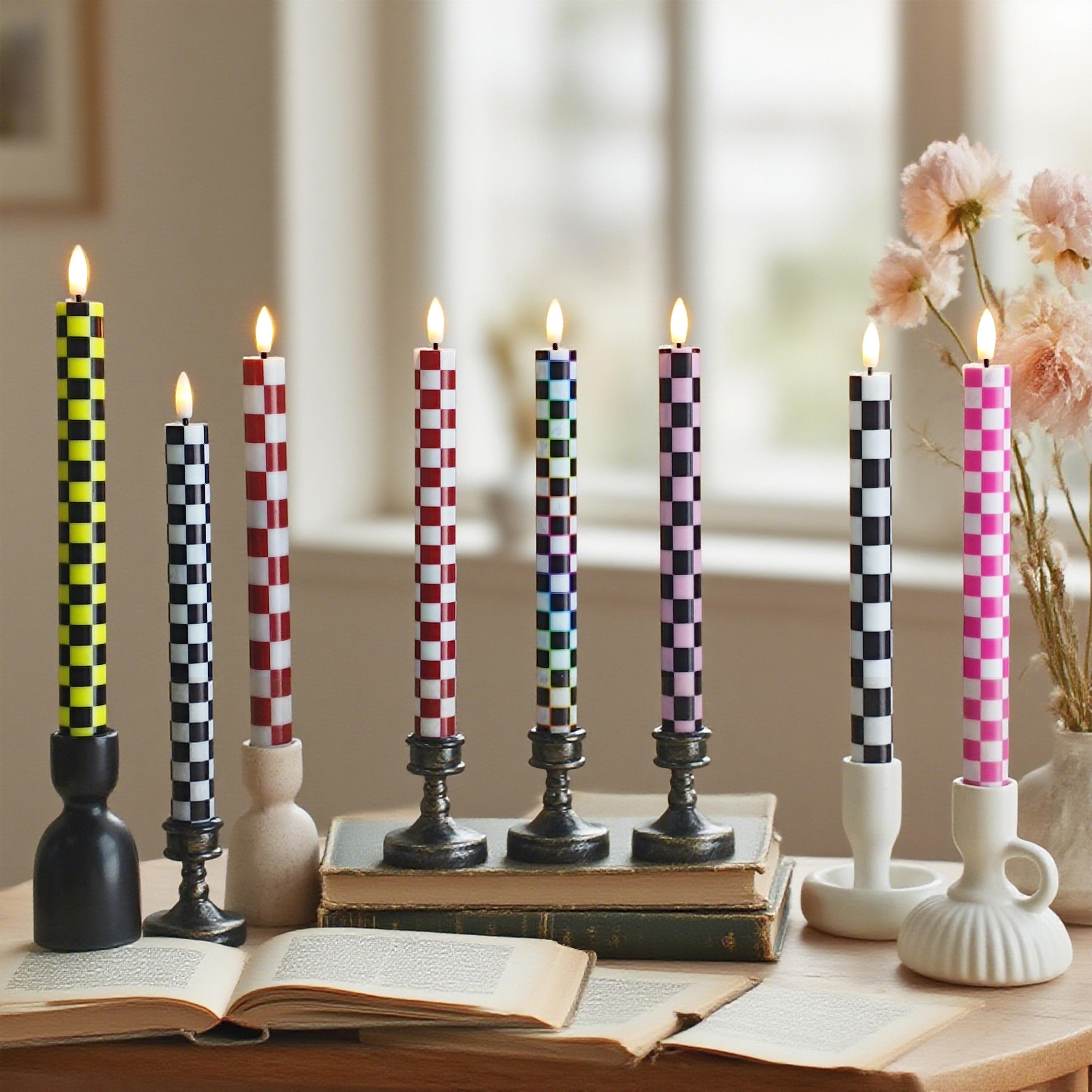 Checkerboard LED Taper Candles,Remote Control with Timer,Flameless Home Decor Dinner Gift