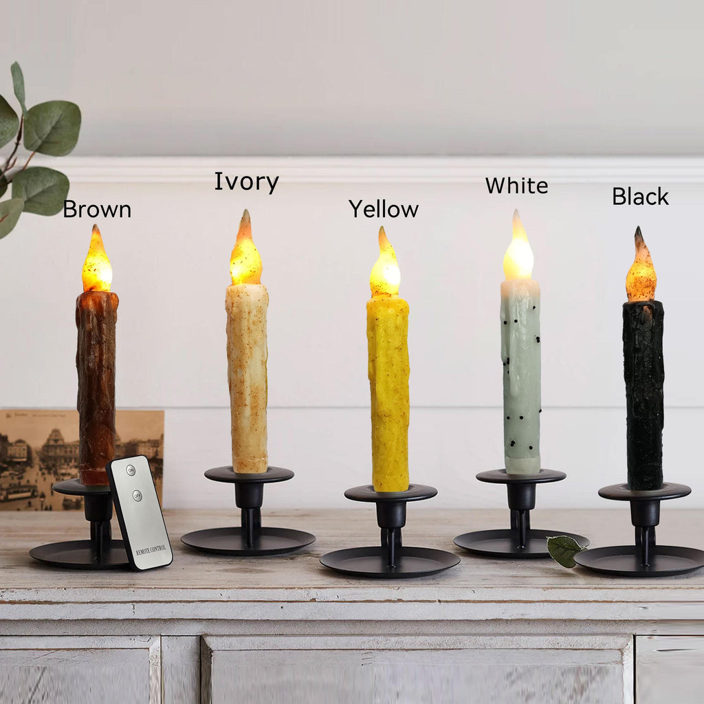 6.5 Inch Taper Primitive Candles with Timer,Flameless Led Taper Candles,Real Wax Hand Dipped Candles,Christmas Home Decor