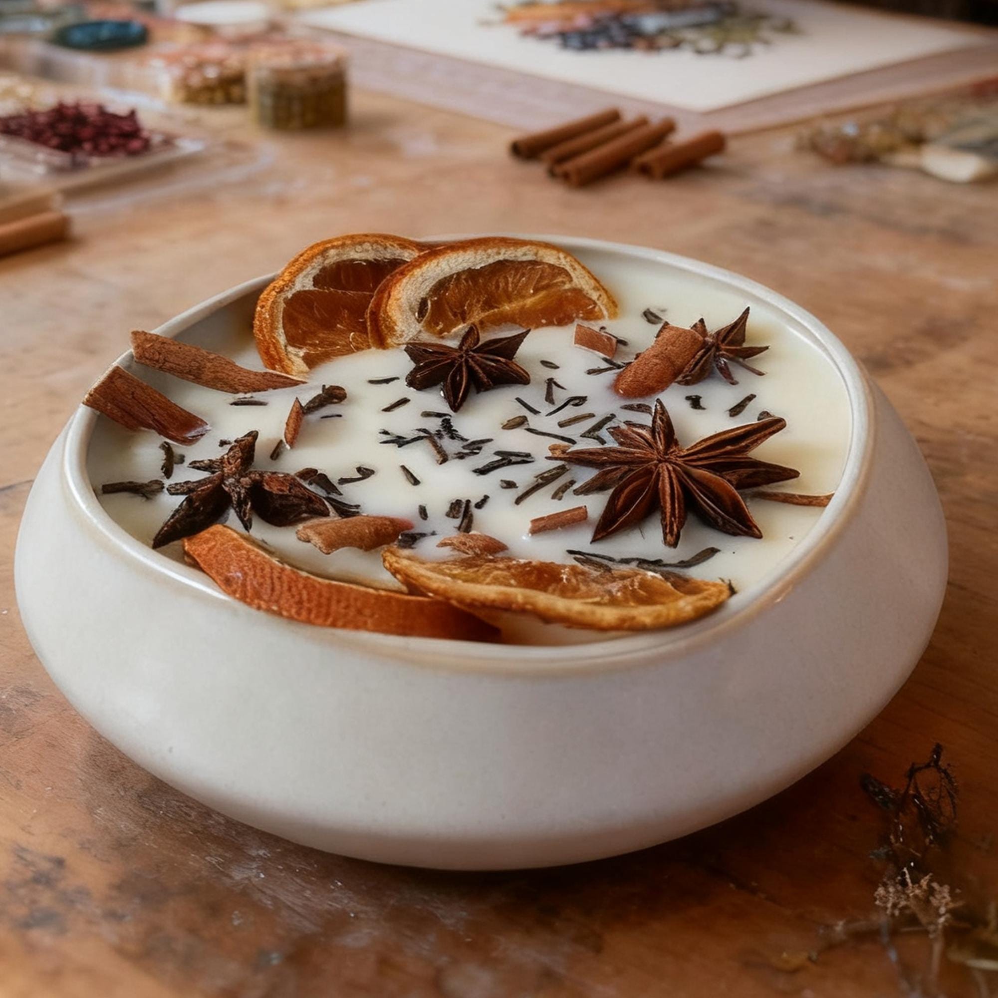 Cinnamon Orange Spice Ceramics Bowl Candle, Wood Wick Soy Scent Candle Fall Home Decor, Halloween Witches Candle Christmas Gift for Her