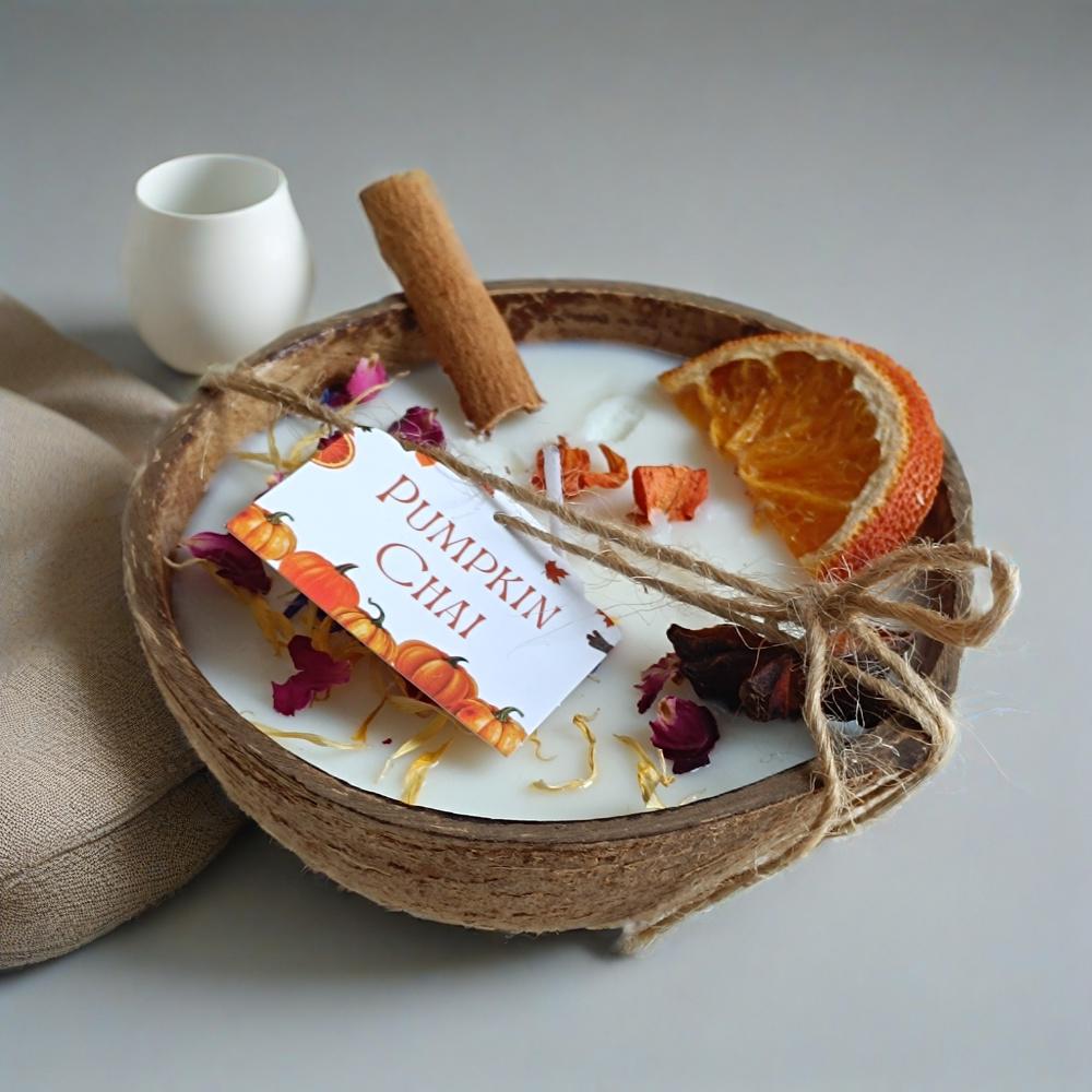 Coconut Shell Bowl Candle, 3 wick cotton Candle, Handmade Orange Scented Soy Wax Candle Home Decor Anniversary Birthday Housewarming gift