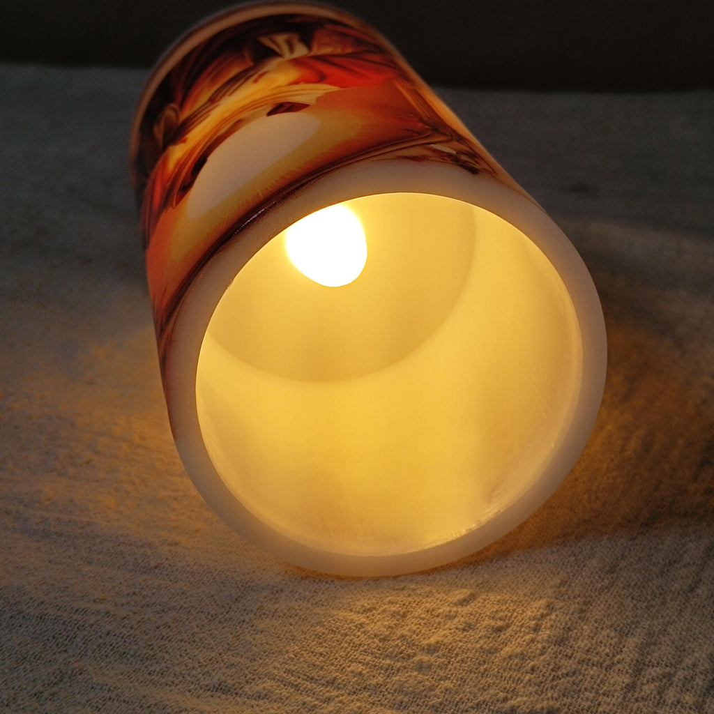 Personalized Saint Flameless LED Candle: Custom Prayer Votive with Remote