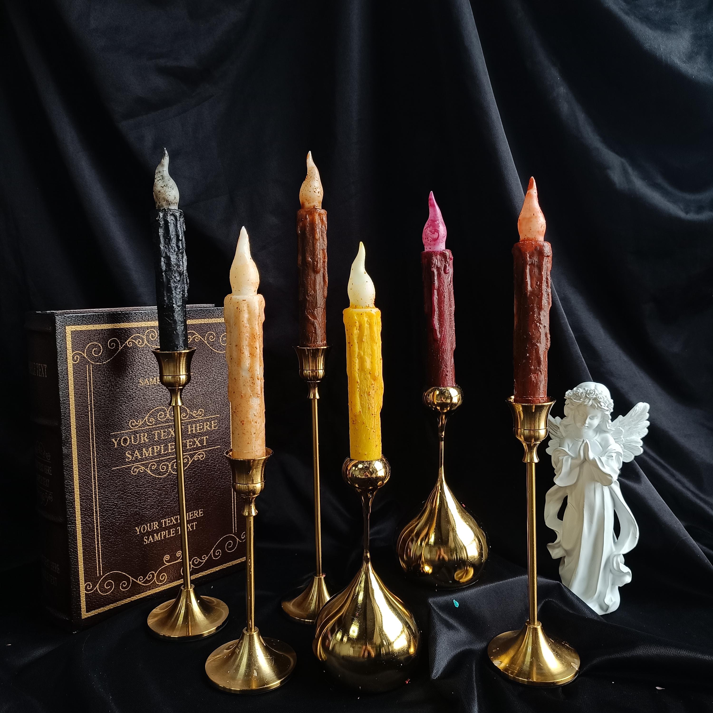 6.5 Inch Taper Primitive Candles with Timer,Flameless Led Taper Candles,Real Wax Hand Dipped Candles,Christmas Home Decor