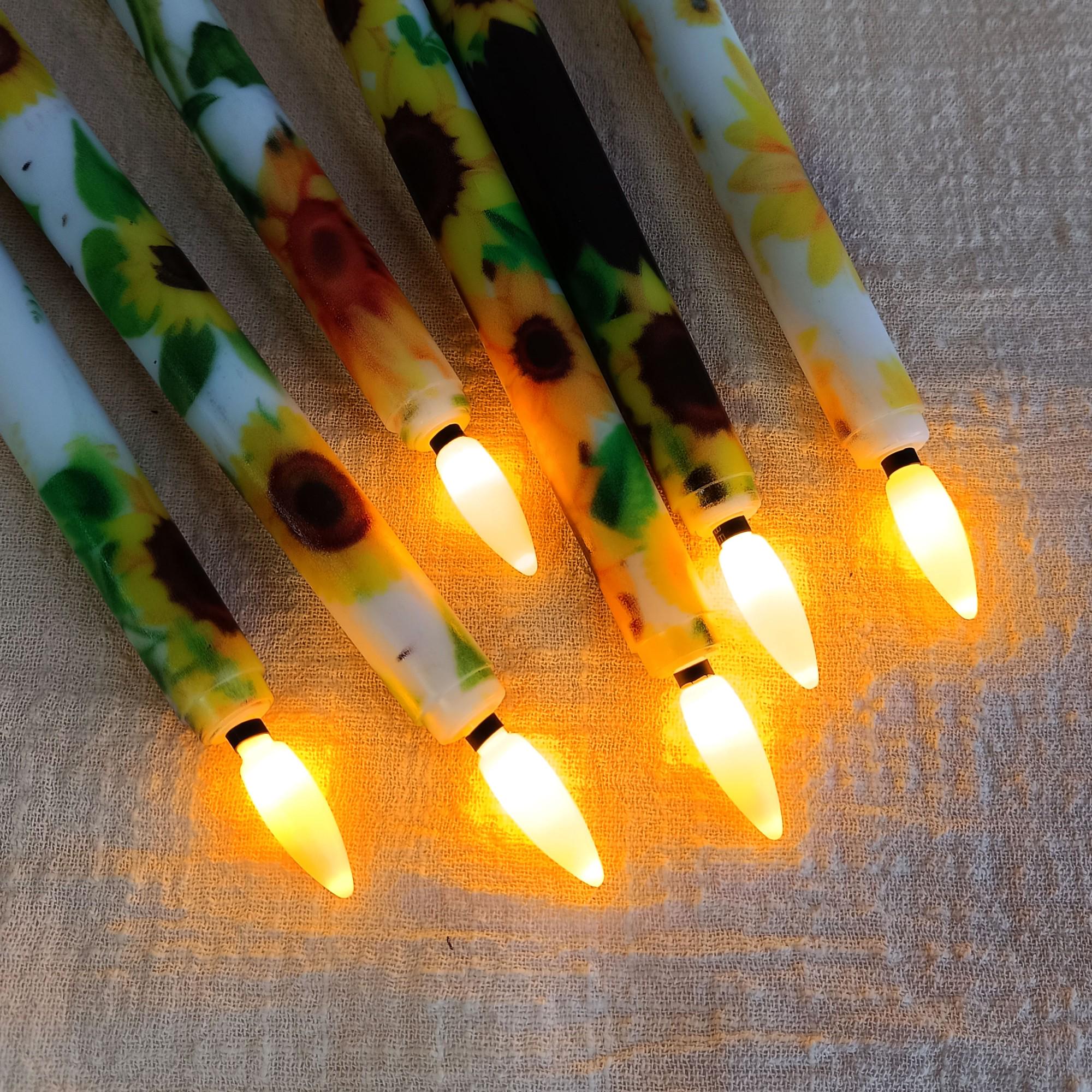 Sunflower Flameless Taper Candles Battery Operated LED Golden Bloom Decor Flameless Taper Candle Sticks Flower Home Decor