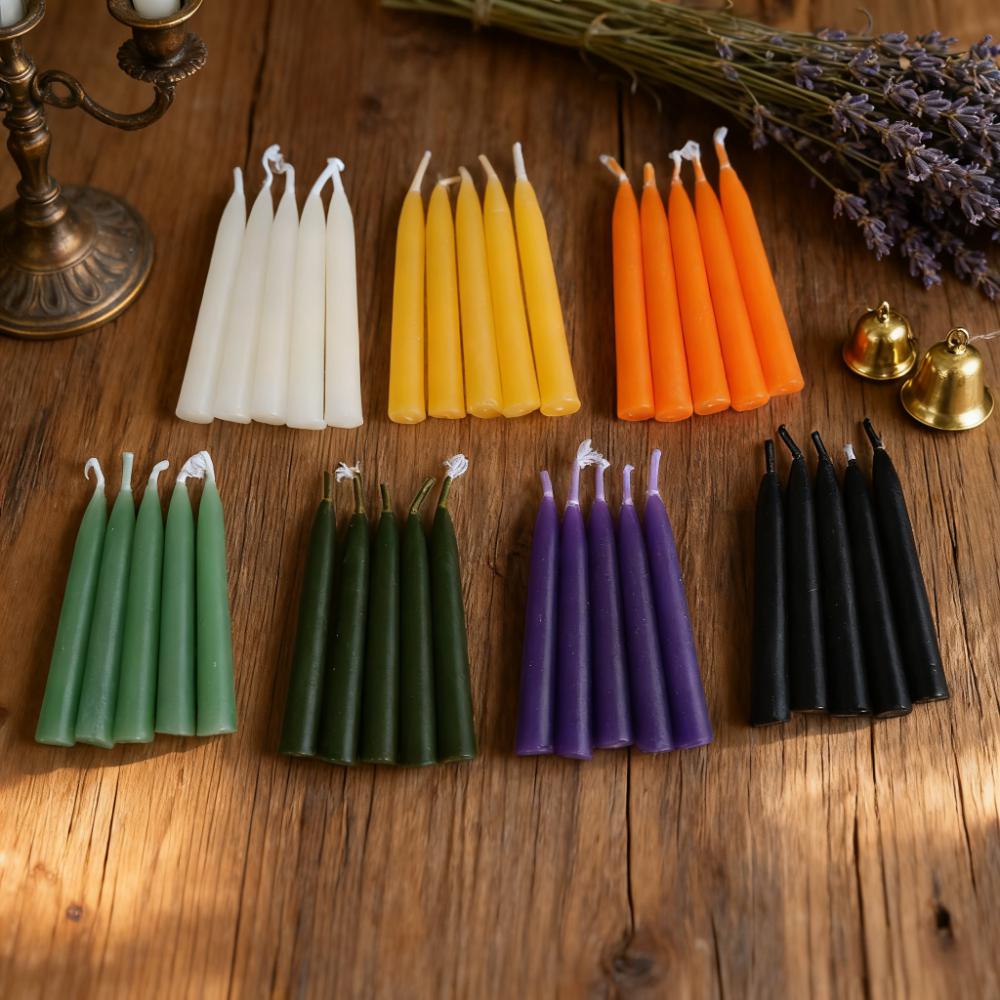Ritual/Chime/Spell/Candles, Multi Color Beeswax Taper Candles, 2.5" Hand-Dipped Meditation Prayers Candles with Holder, 35pcs