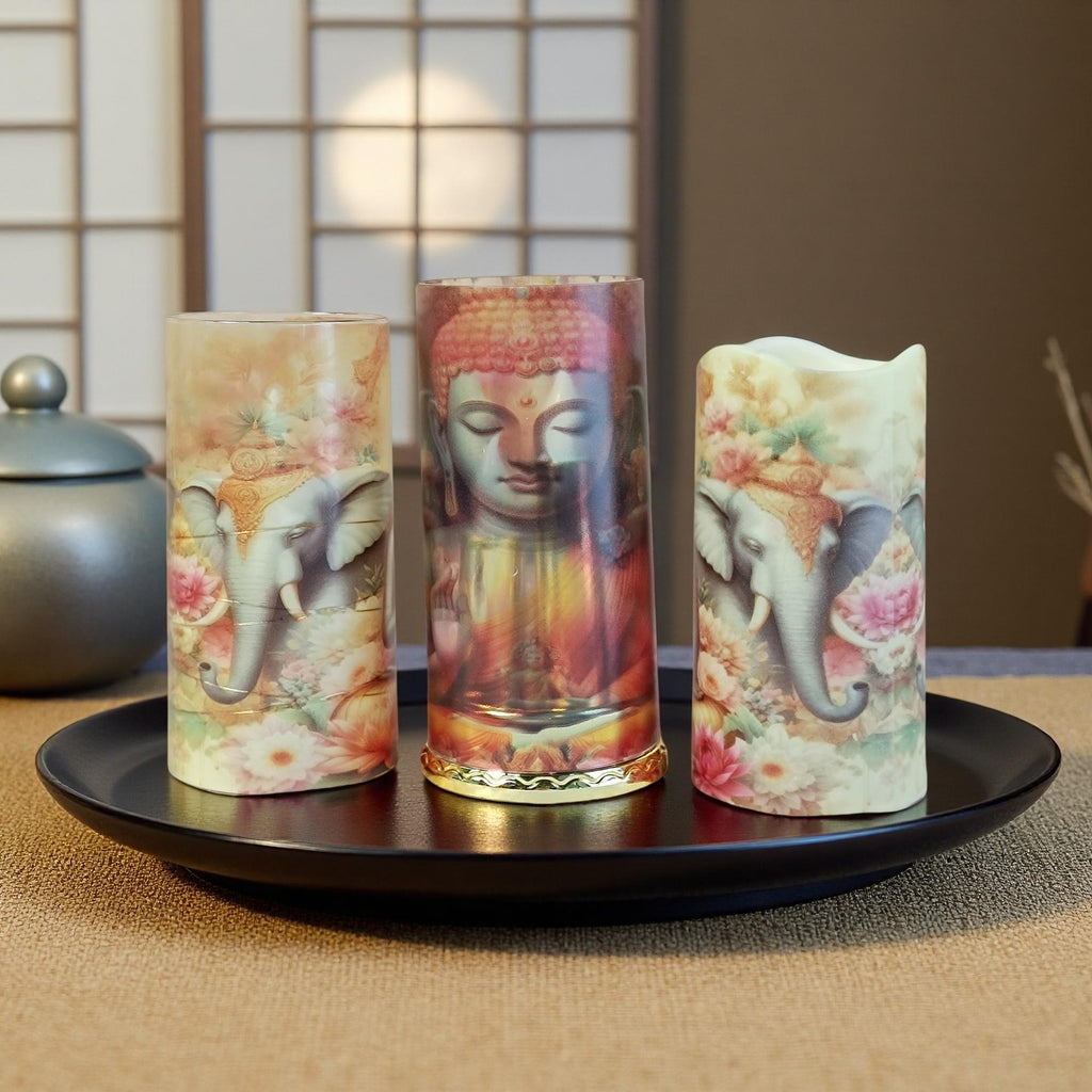 Buddha Flameless Candle Set: LED Taper Candles with Remote