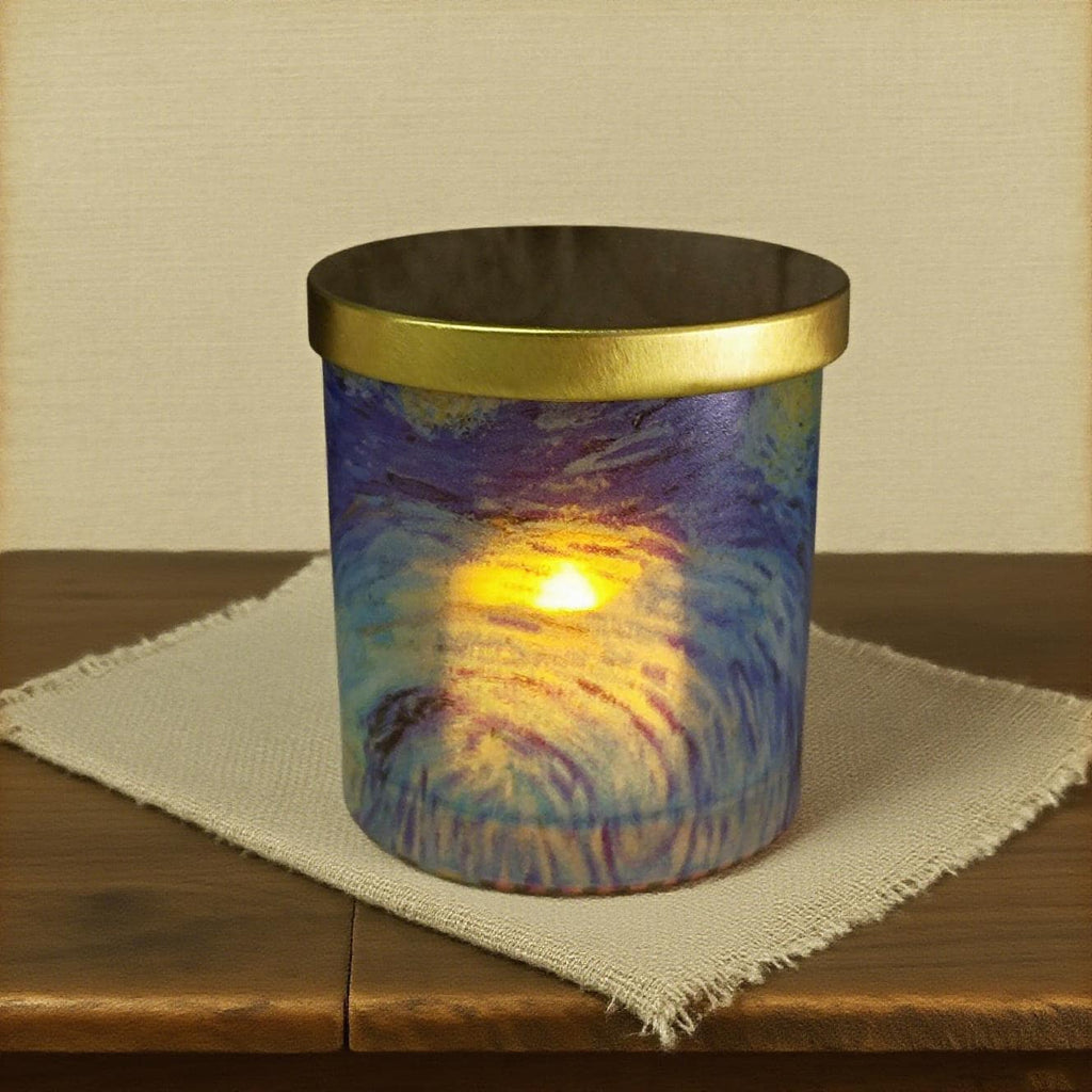 Van Gogh Glass Night Light,Starry Night LED Art Lamp,Flameless Tea Light Holder,Home Decor Retro Decor Dinner
