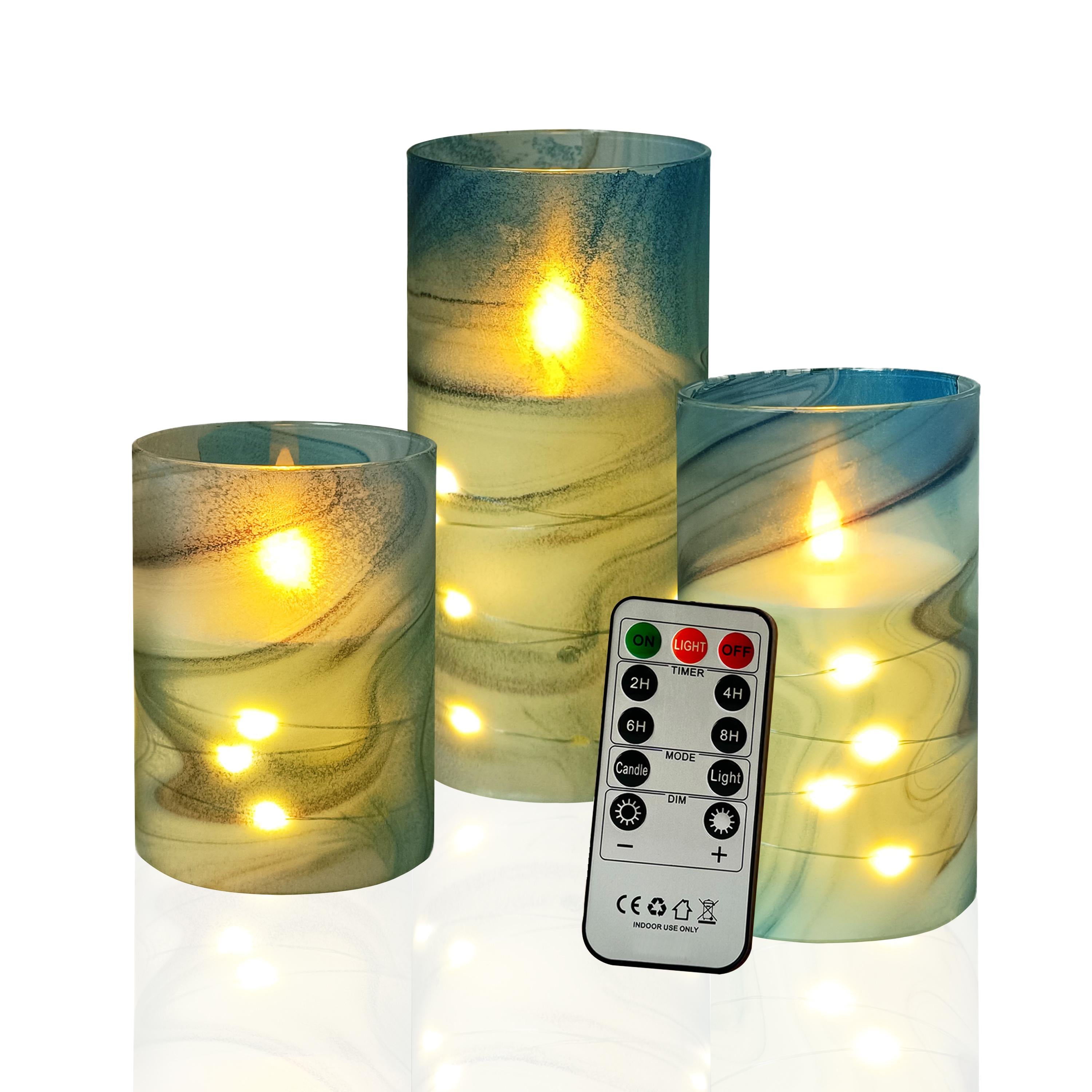 Flameless Candles With String Lights, Battery Operated, LED Pillar Candles with Remote and Timer,Mother's Day Gifts