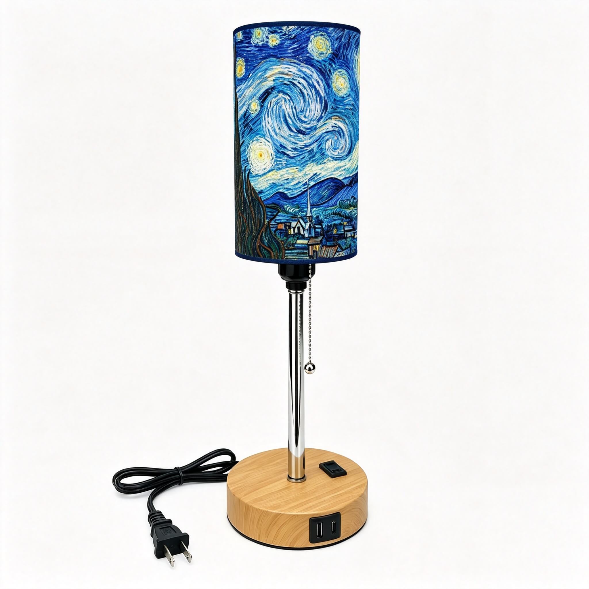 Van Gogh Irises PLA Eco-Friendly Pull Chain Table Lamp 💐 3 Color Dimmable Multifunctional Bedside Lamp, Classic Art Home Decor Gift