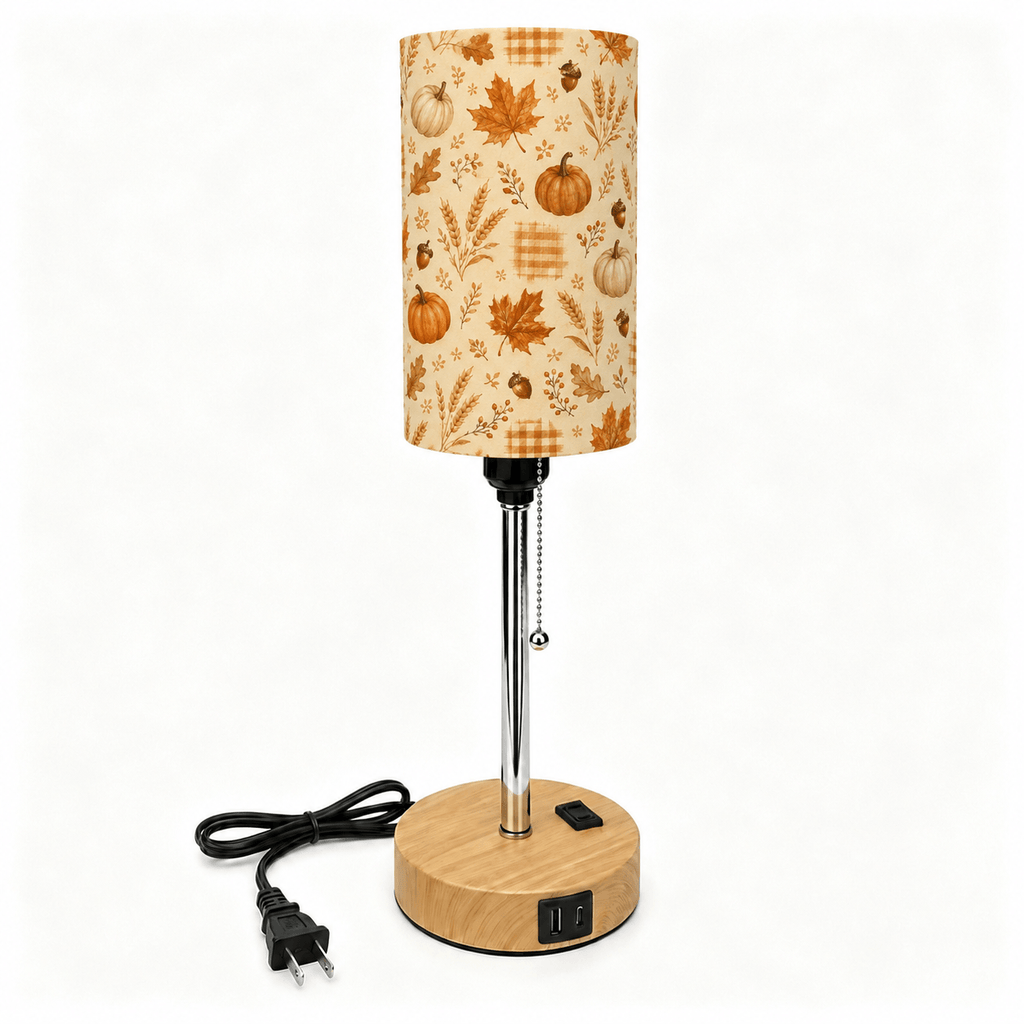 Autumn Maple & Pumpkin PLA Eco-Friendly Pull Chain Table Lamp 🎃 3 Color Dimmable Multifunctional Bedside Lamp, Fall Farmhouse Home Decor Gift