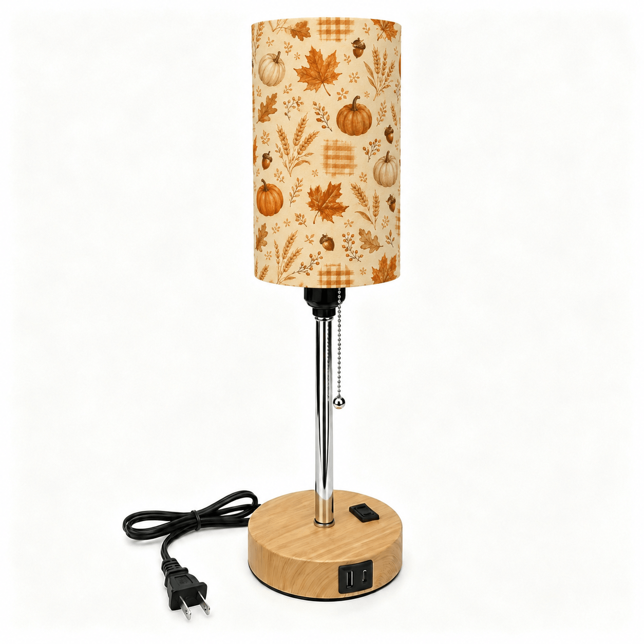 Autumn Maple & Pumpkin PLA Eco-Friendly Pull Chain Table Lamp 🎃 3 Color Dimmable Multifunctional Bedside Lamp, Fall Farmhouse Home Decor Gift