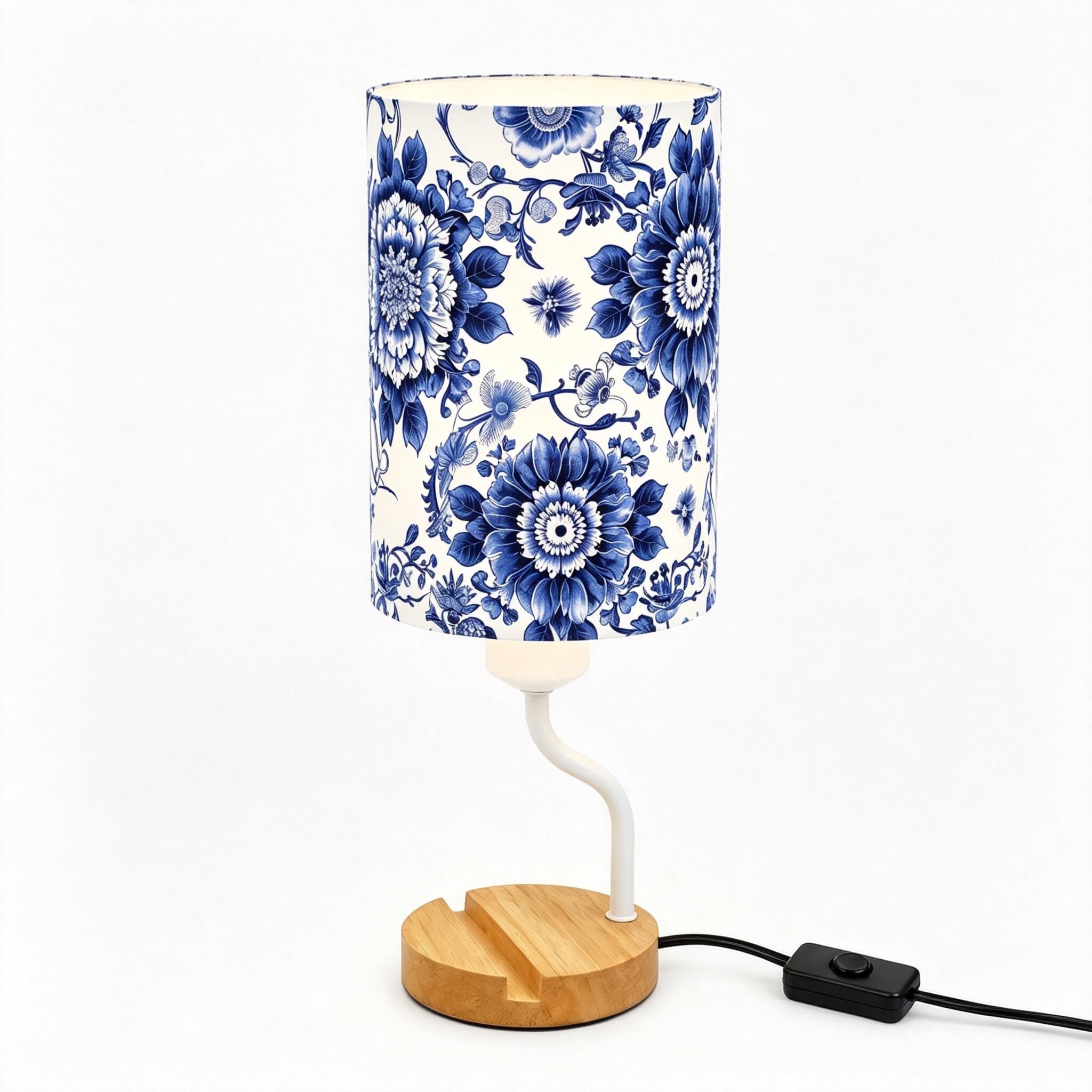 Blue & White Porcelain PLA Eco-Friendly Table Lamp 🎐 3-Button Dimmable Bedside Lamp with Phone Stand, Oriental Floral Home Decor Gift