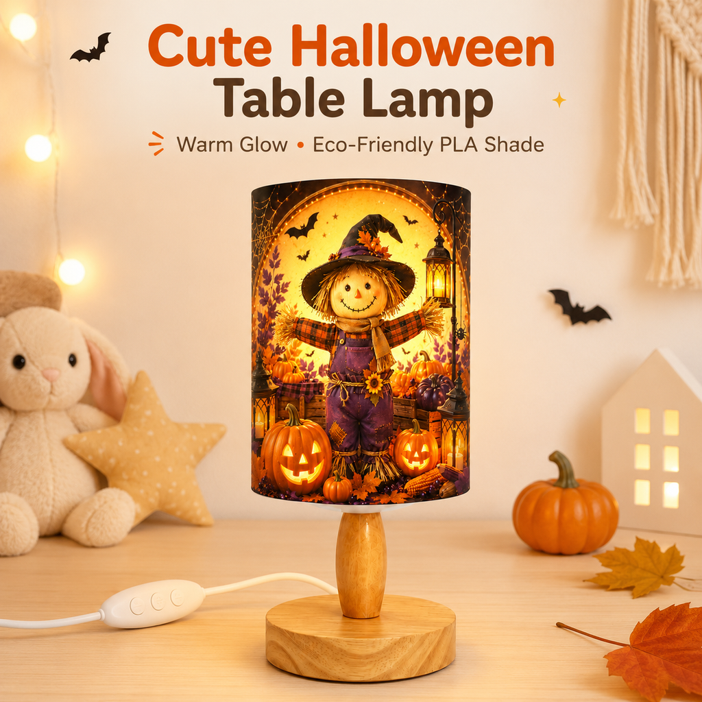 Cute Halloween Scarecrow PLA Eco‑Friendly Dimmable Table Lamp 👻 Button Control Bedside Lamp, Fall Pumpkin Seasonal Home Decor Gift
