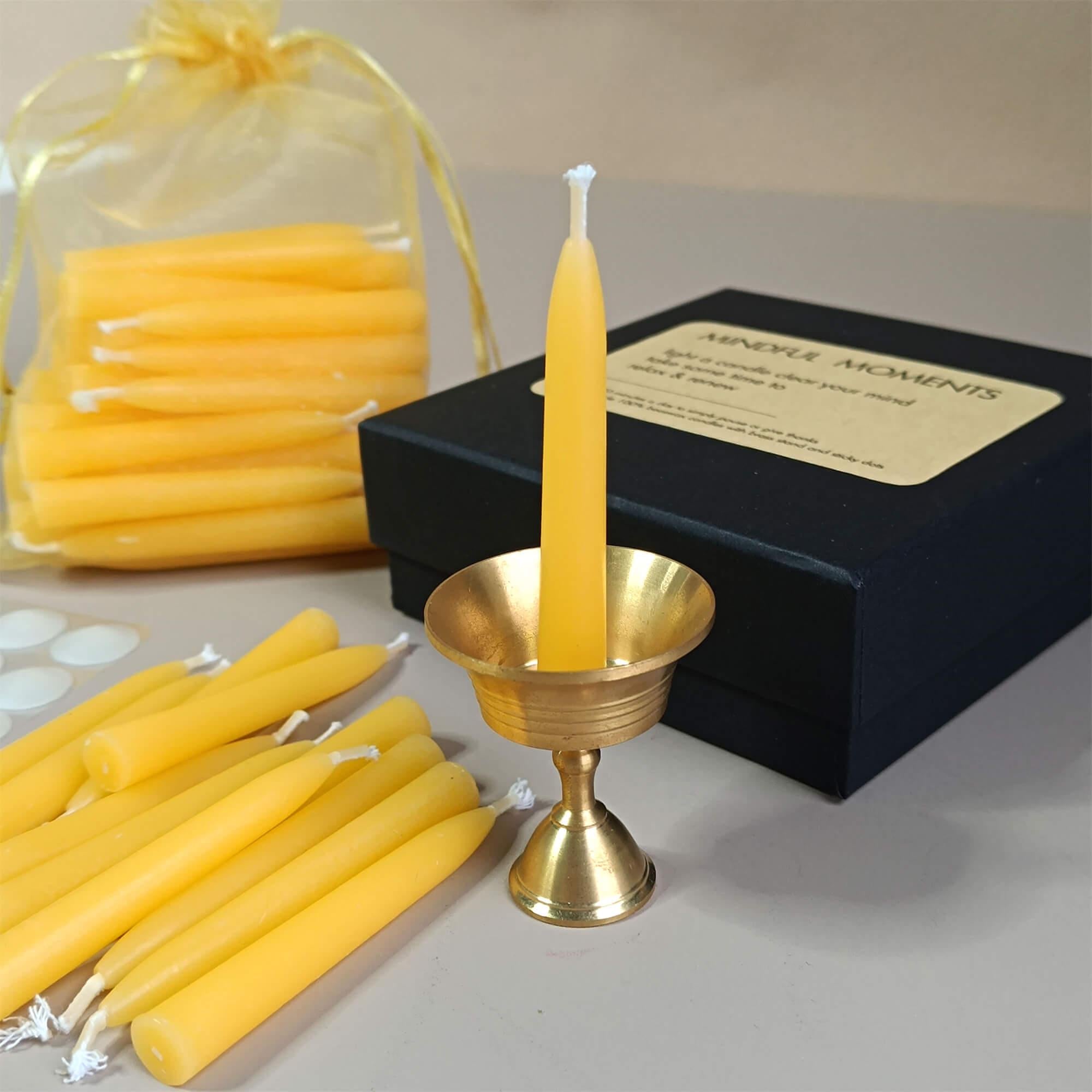 Hand-Dipped Beeswax Taper Candle Set: Meditation Gift