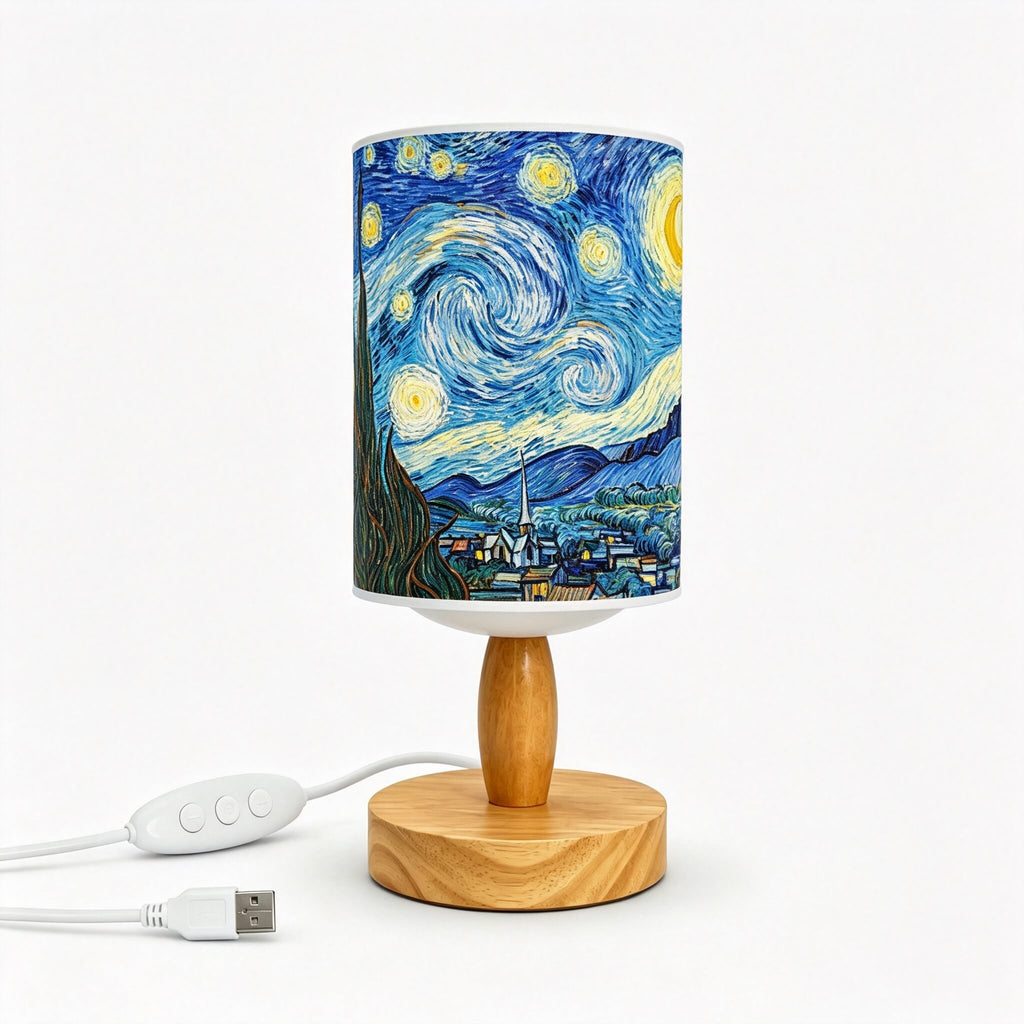 Van Gogh Irises PLA Eco‑Friendly Table Lamp ✨ Button Dimmable Art Bedside Lamp, Aesthetic Impressionist Home Decor Gift