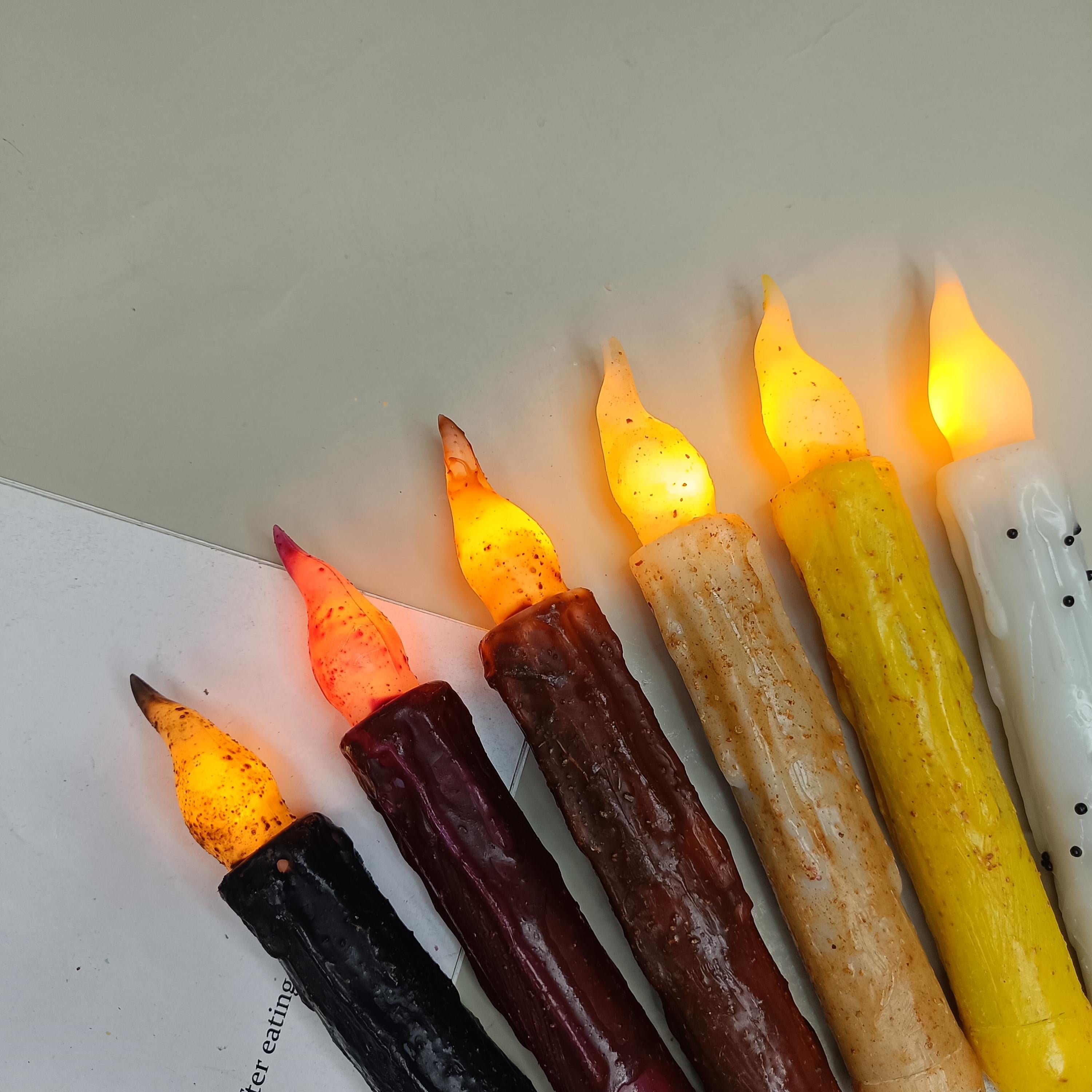 6.5 Inch Taper Primitive Candles with Timer,Flameless Led Taper Candles,Real Wax Hand Dipped Candles,Christmas Home Decor