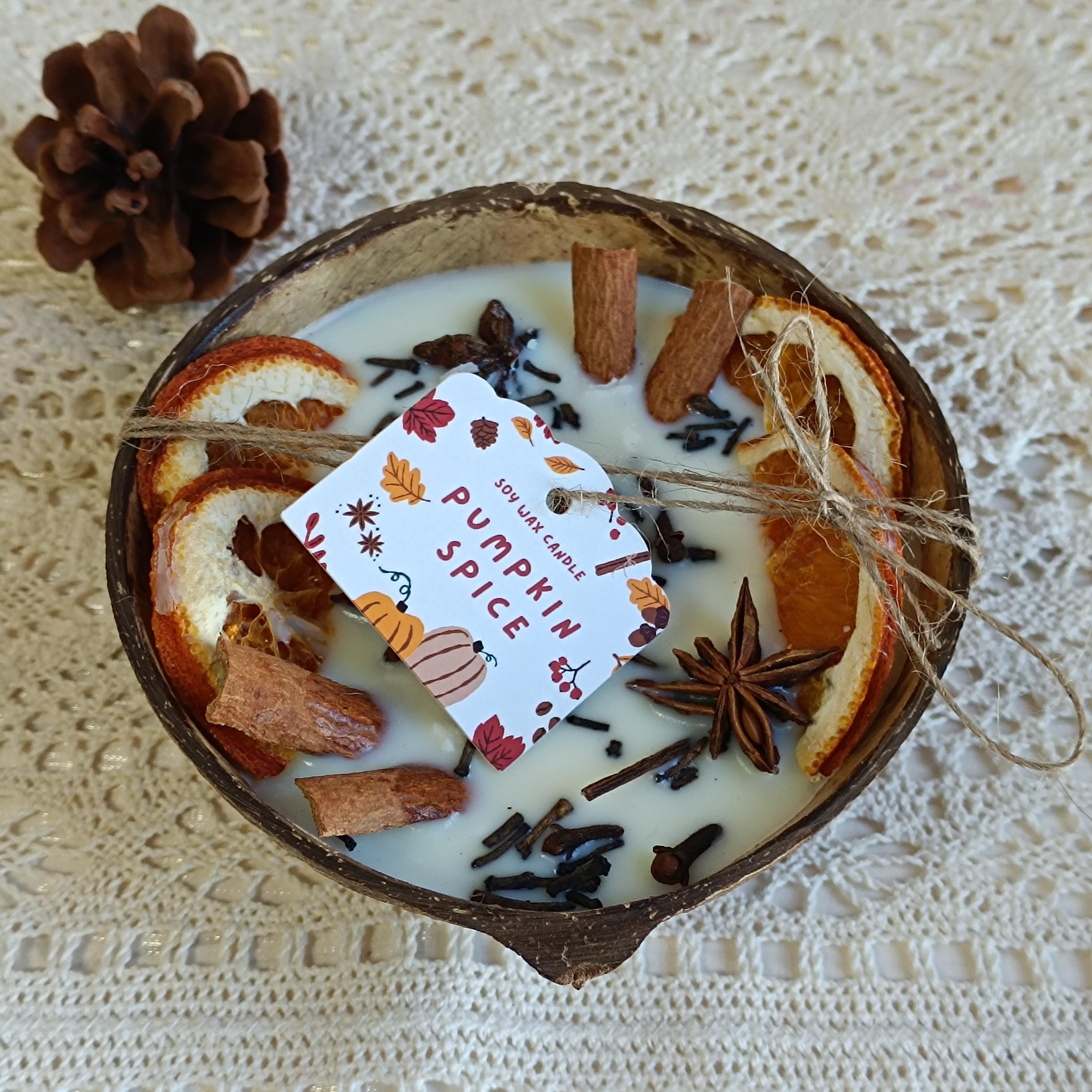 Coconut Shaped Wooden Bowl Candle with Orange Cinnamon | Hand-Poured Soy Wax Wooden Wick Candle | Farmhouse Decor Anniversary Gift