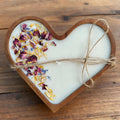 Heart Shaped Dough Wooden Bowl Candle with Dried Rose Hand-Poured Soy Wax / Farmhouse décor / Anniversary | Mothers Day Gift for Her