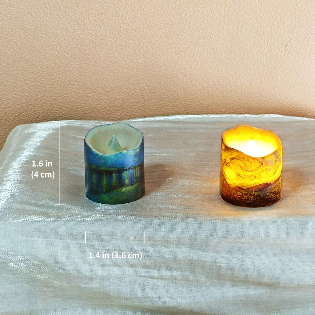 Van Gogh Painting LED Tea Lights,Set of 12 or 24,Flameless Candles, 6 Famous Artworks, Personalized original gift