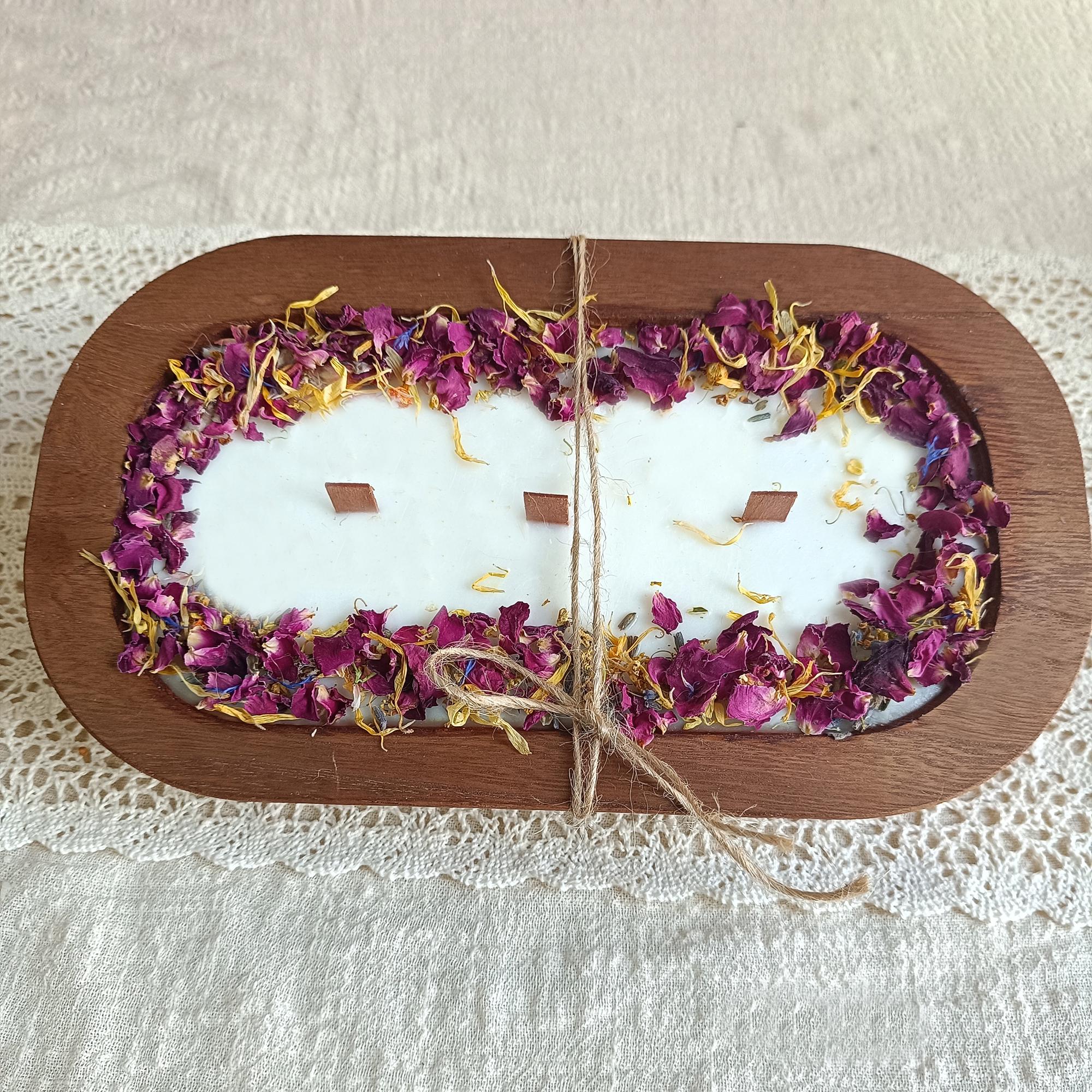 Dried Flower Dough Bowl Candle: Spiced Orange Cinnamon Chai Scented Soy Wax