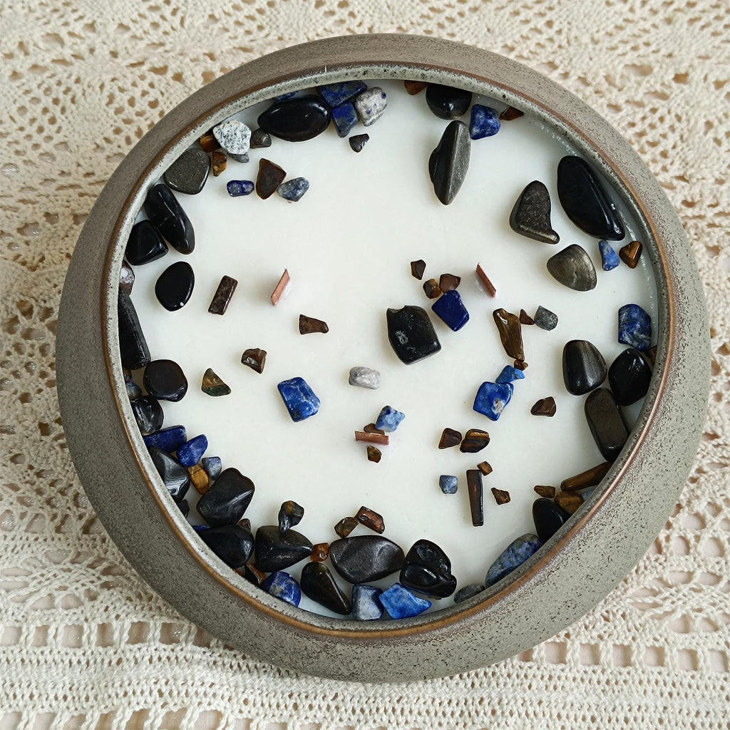 Crystal Ceramics Bowl Candle: Lemon Lavender Jasmine Scented, Meditation Decor