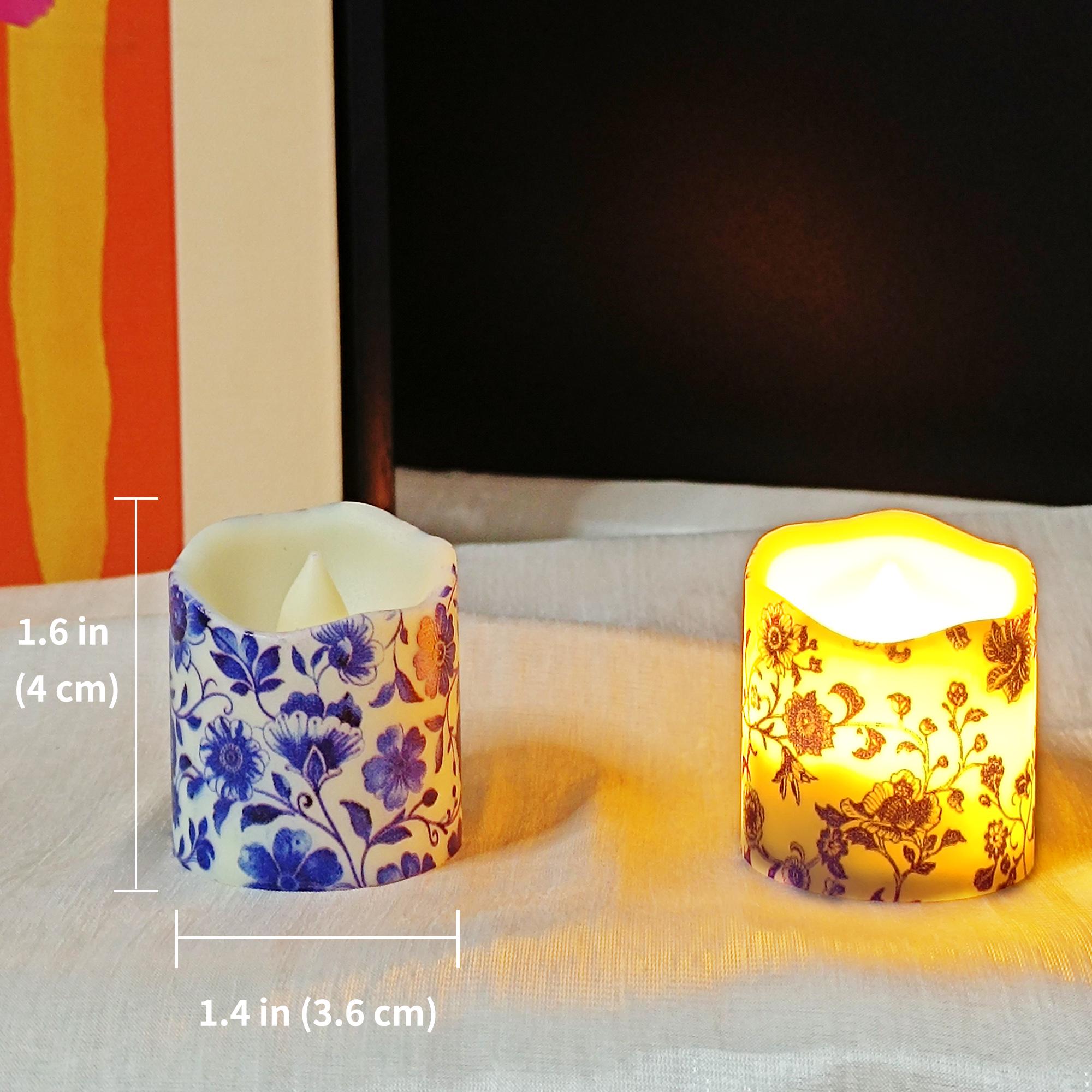 200Hrs Blue and white Porcelain Tea Light,Flameless Flickering Elegant Vintage Candles for Dinner Wedding Home Decor