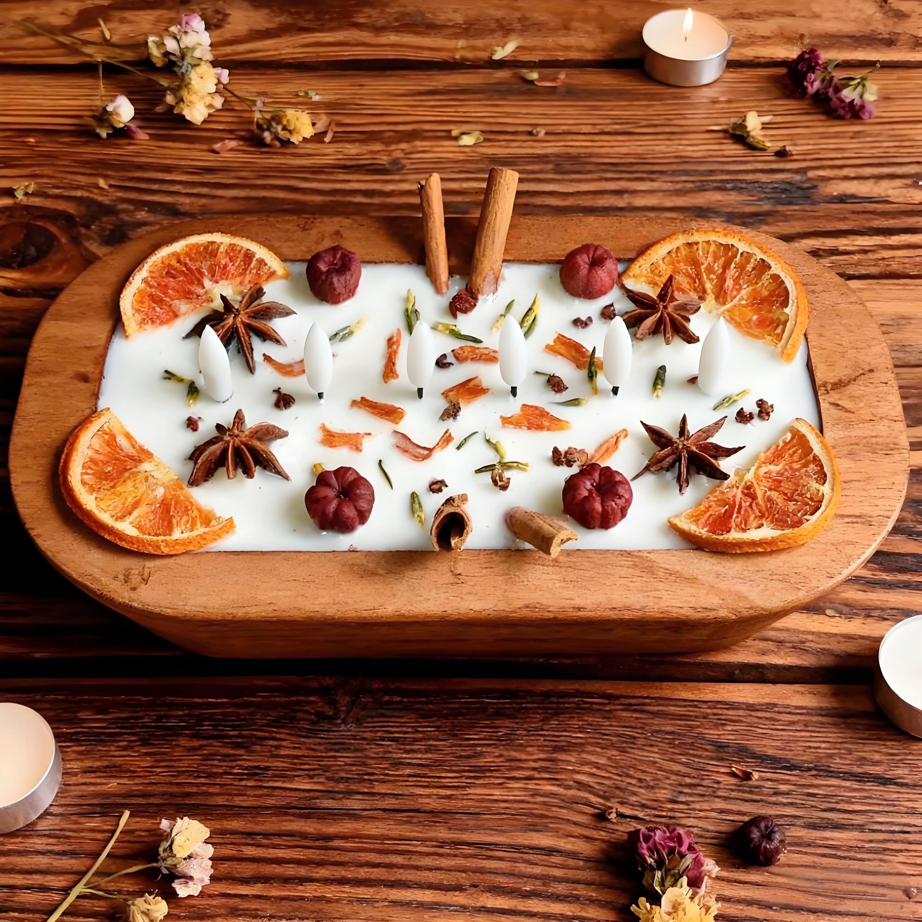 Spiced Orange Cinnamon Dough Bowl Candle, 6 Flameless Led Wick Handmade Scent Candle Fall Home Decor, Housewarming Christmas Gift