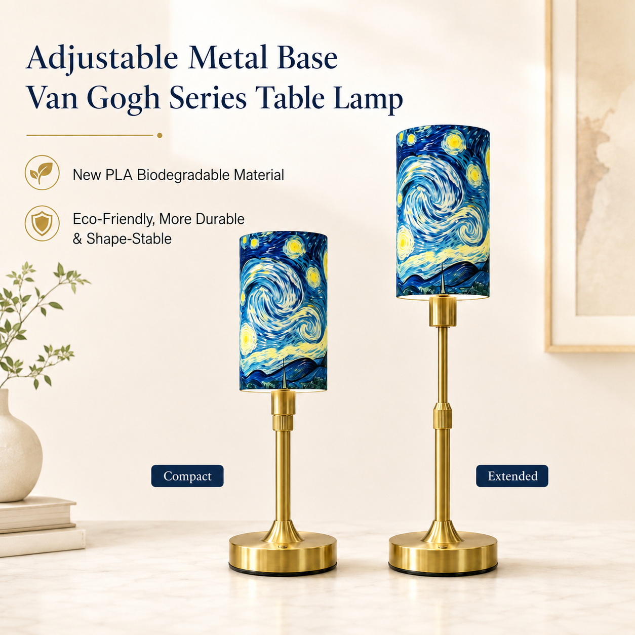 Van Gogh The Starry Night PLA Eco-Friendly Touch Control Table Lamp 🎨 3 Color Dimmable Adjustable Height Metal Table Lamp, Art Home Decor Gift