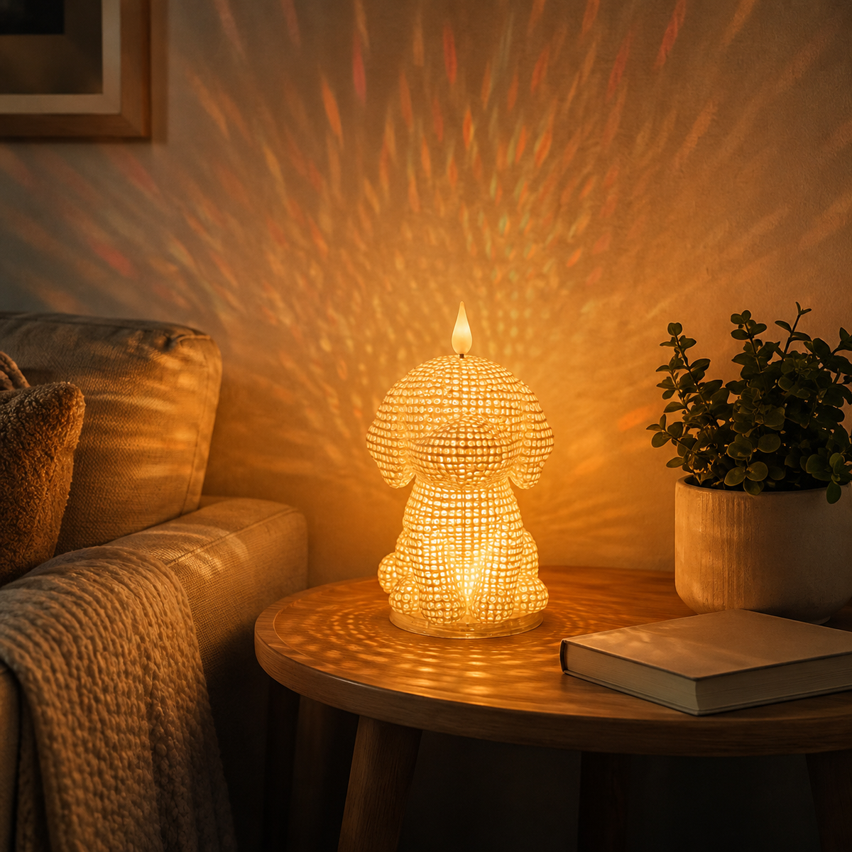 Remote‑Controlled Dimmable Dog Table Lamp 🐶 PLA Bedside Night Light With Timer & Candle Flicker Mode
