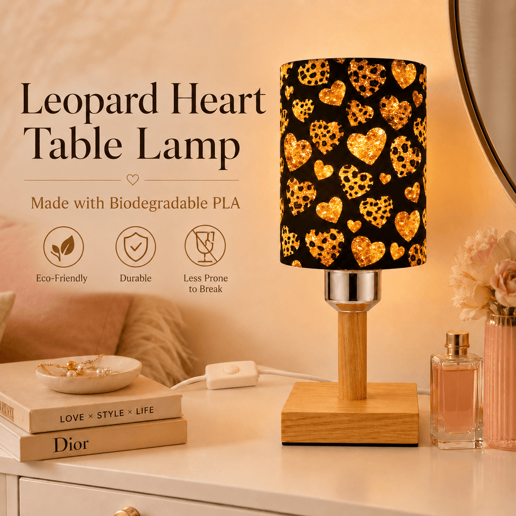 Leopard Heart PLA Eco‑Friendly Dimmable Table Lamp💛 3‑Button Control Bedside Lamp, Glam Fashion Home Decor Gift