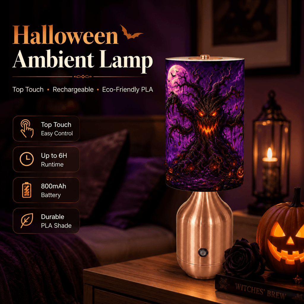 Halloween Spooky Tree PLA Table Lamp 🎃 Top Touch Control, 3-Color Stepless Dimming, 800mAh Built-in Battery Up to 6 Hours Runtime, Horror Ambient Lamp