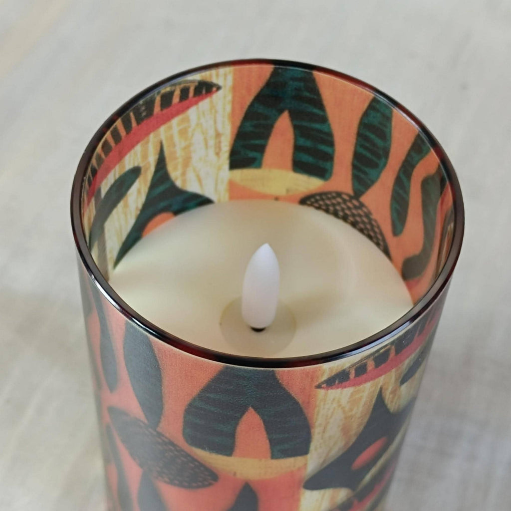 LED African Tribal Abstract Candles Set of 3 Flameless Pillar Candles 10-Key Remote, Warm Light Unscented & Eco Safe Home Decor Halloween