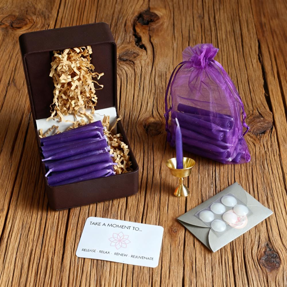 Purple Beeswax Taper Candles, 2.5" Hand-Dipped Meditation Candles with Holder, Mini Ritual Candles for Spell, Altar, Wiccan, Christmas Gift