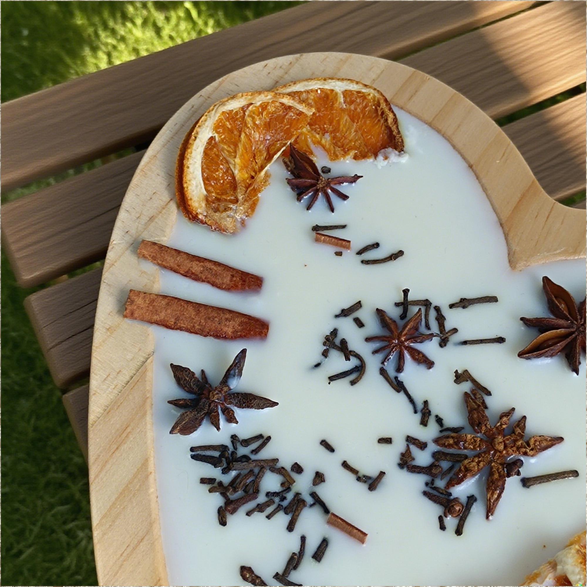 Orange Cinnamon Soy Candle in Heart Dough Bowl - Handmade Home Decor