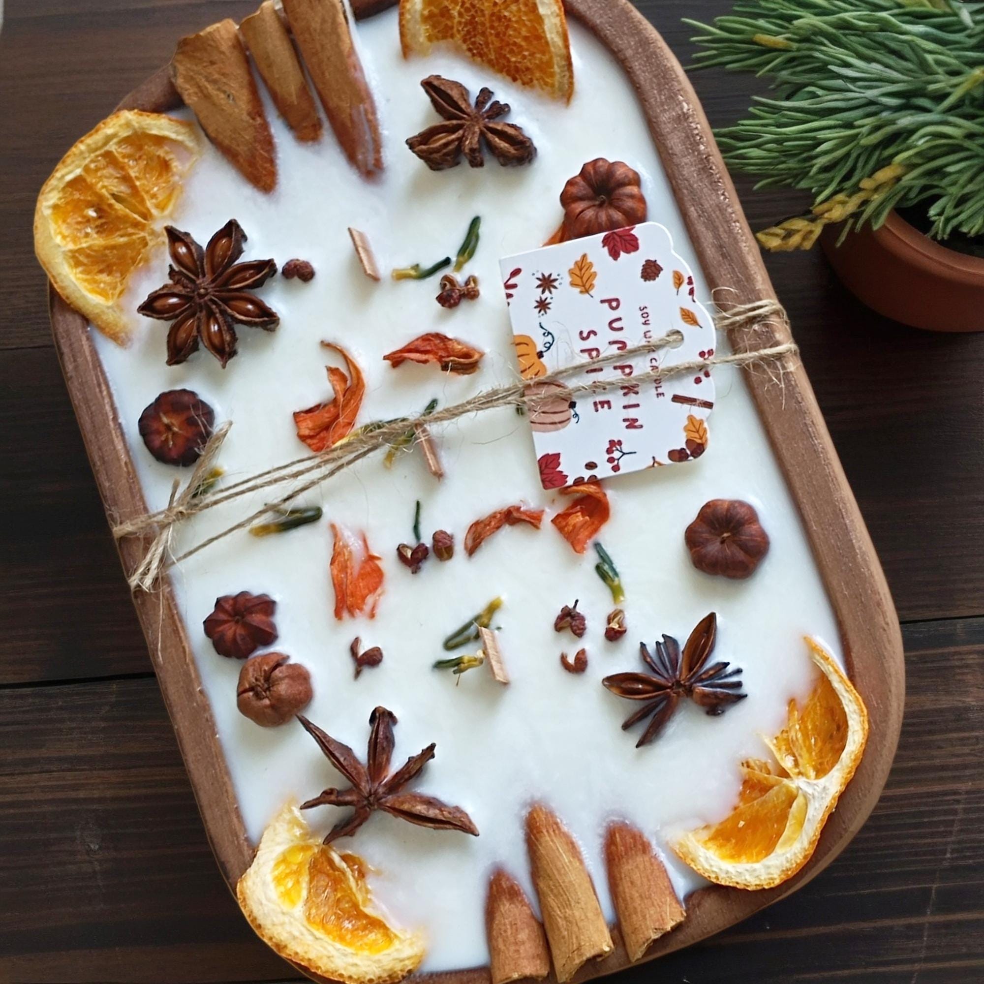 Christmas Gift Spiced Orange Cinnamon Dough Bowl Candle, 3 Wood Wick Handmade Scent Candle Fall Home Decor,  Housewarming
