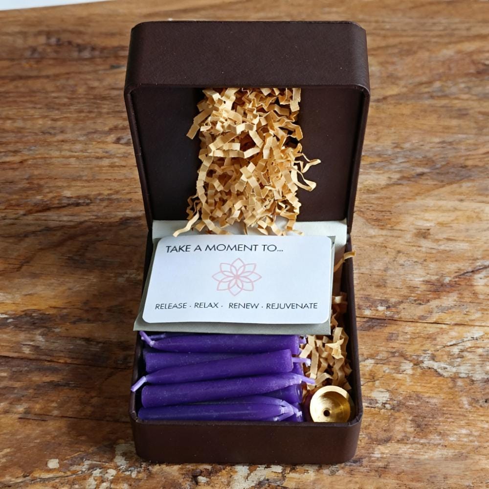 Purple Beeswax Taper Candles, 2.5" Hand-Dipped Meditation Candles with Holder, Mini Ritual Candles for Spell, Altar, Wiccan, Christmas Gift