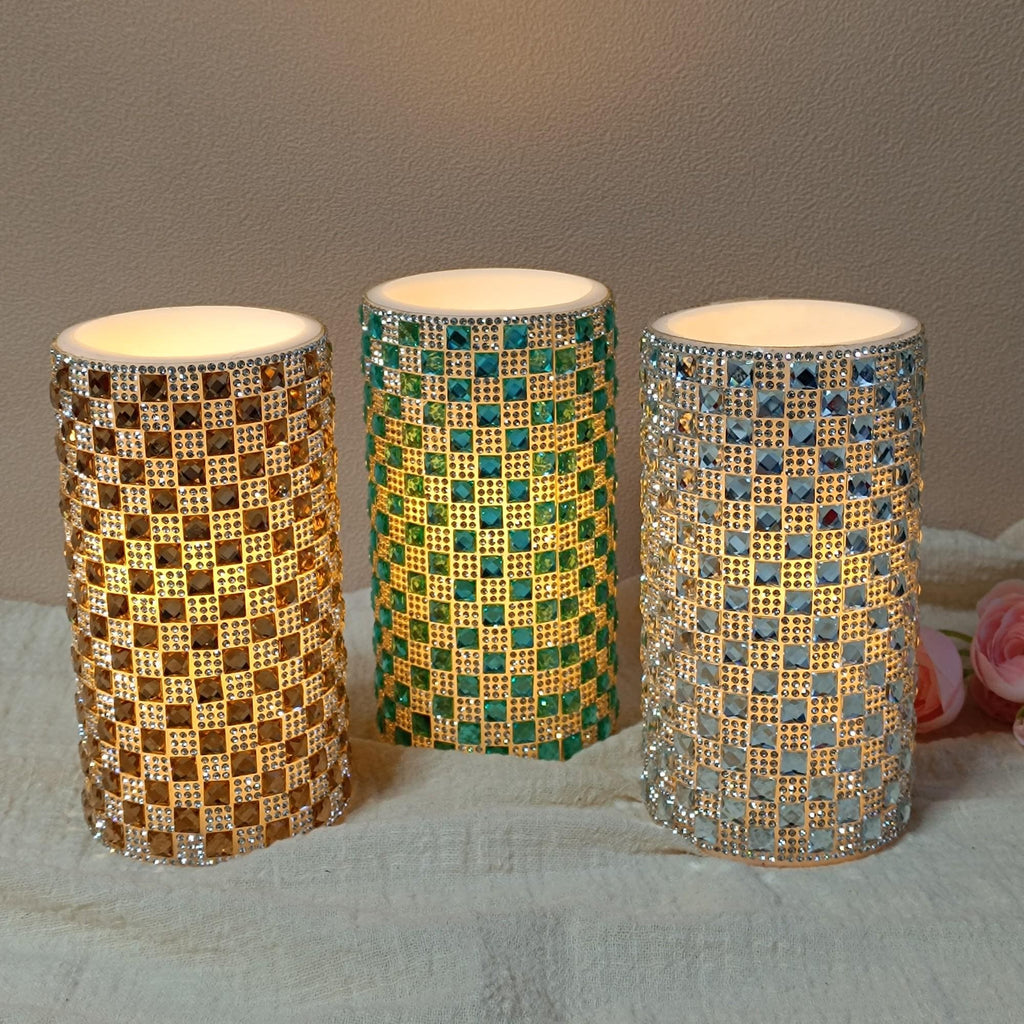 6 Inch LED Pillar Candles,Flameless Rhinestone Candles with Remote Control and Timer，Battery Operated Flickering for Home Decor Christmas