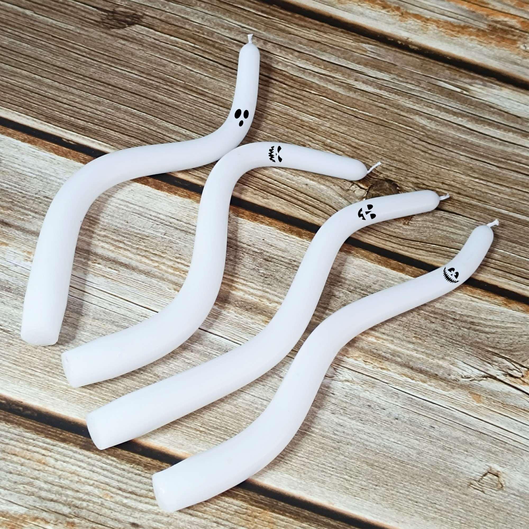 Twisted Ghost Candle Sticks Halloween Taper Candles Set of 4, Handmade 9.4" Paraffin Wax Unscented Candles Halloween Decor Personalized Gift