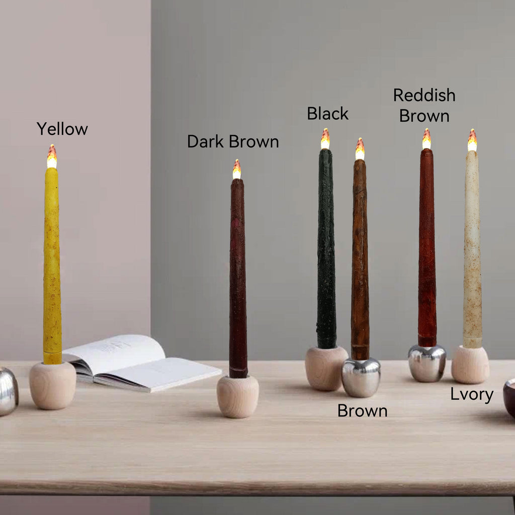 11 Inch Taper Primitive Candles with Timer,Flameless Led Taper Candles,Real Wax Hand Dipped Candles,For Christmas Home Decor Church
